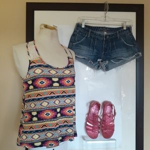 Abercrombie & Fitch Jean Shorts + Lace & Aztec Top